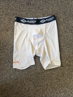 Shock Doctor White Protective Compression Boxer Briefs with Black Waistband